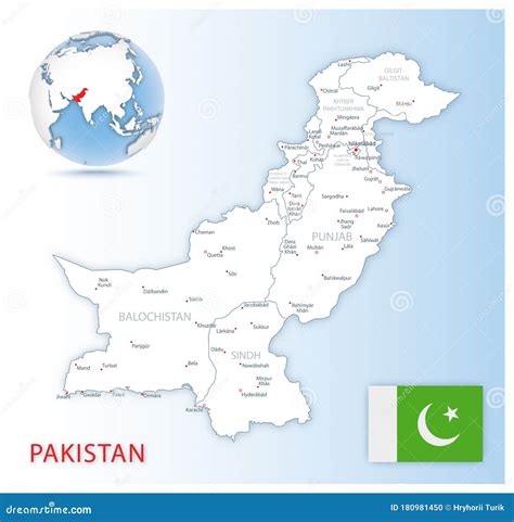 Detailed Pakistan Administrative Map With Country Flag And Location On