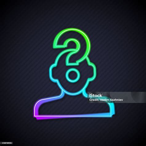 Glowing Neon Line Human Head With Question Mark Icon Isolated On Black