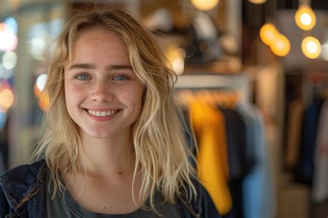 Premium Photo Blonde Sales Consultant With A Smile Generative Ai