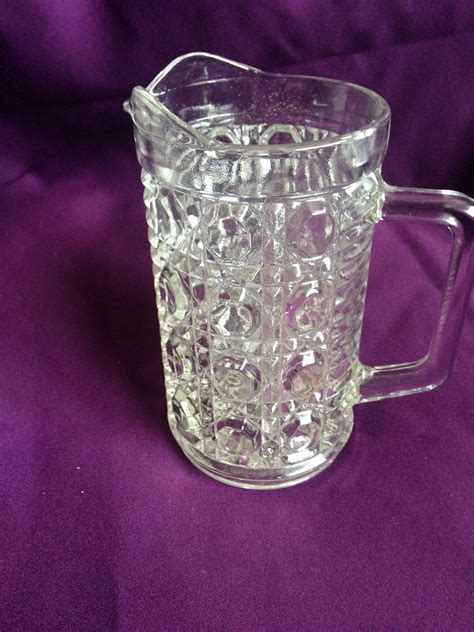 1960 Federal Glass Windsor Pint Pitcher Button And Cane Pitcher Clear Glass By