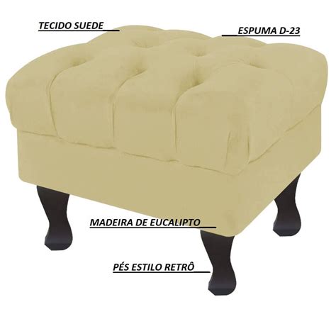 Puff Decorativo Retro Luiz Xv Sem Ba Suede Bege Recep O