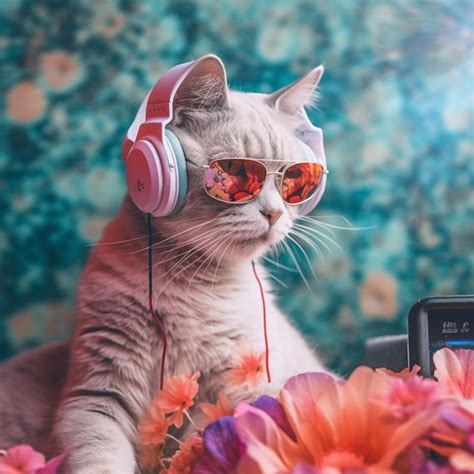 Premium Photo There Is A Cat Wearing Headphones And Sunglasses