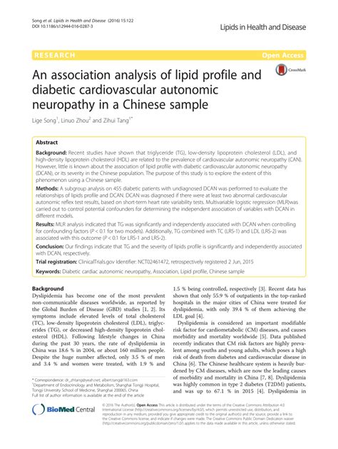 Pdf An Association Analysis Of Lipid Profile And Diabetic