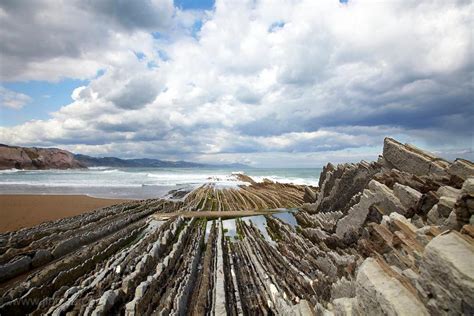 Flysch Formations Sedimentary Rock On Itzurun Beach In Zumaia Spain