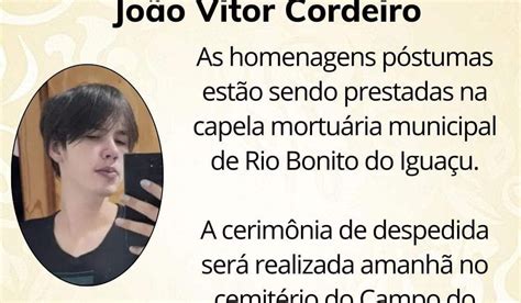 Pesar Que Noticiamos O Falecimento De Jo O Vitor Cordeiro