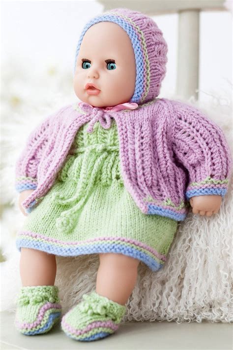 Vintage Baby Doll Clothes Set Knitting Pattern | The Knitting Network