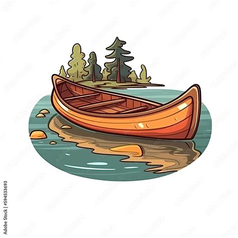 Canoe In Cartoon Style Stiker On White Background On Isolated