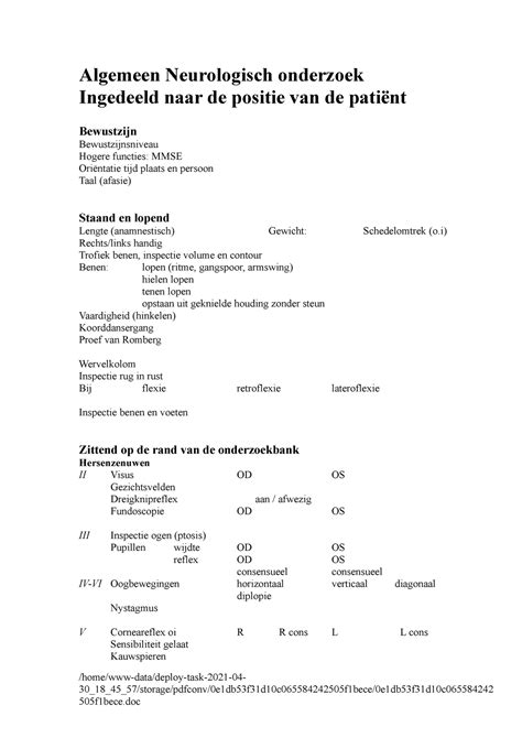 Algemeen Neurologisch Onderzoek Feb Algemeen Neurologisch