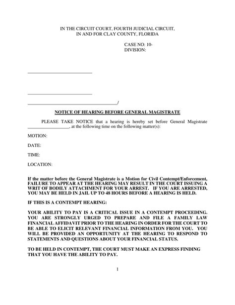 Clay County Florida Notice Of Hearing Before General Magistrate Fill