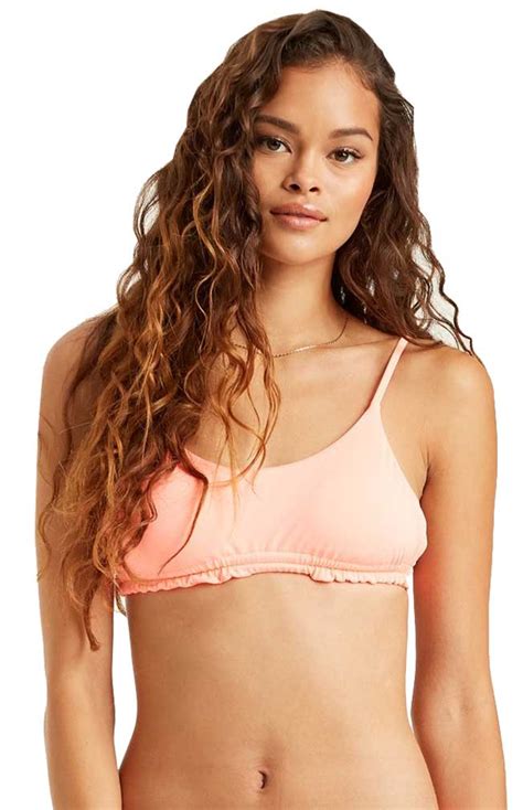 Billabong Sol Searcher Ruched Mini Crop Bikini Top Peach Kiss For