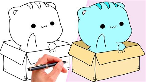 How To Draw A CUTE CAT IN A BOX SUPER EASY KAWAII DRAWING YouTube