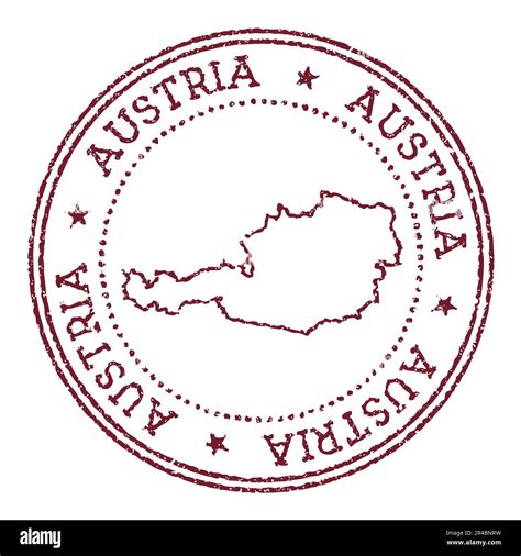 Austria Round Rubber Stamp With Country Map Vintage Red Passport Stamp