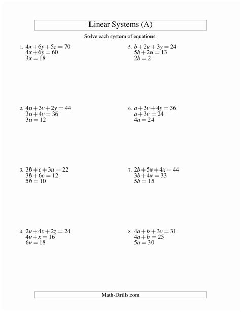 Systems Of Equations By Elimination Worksheets