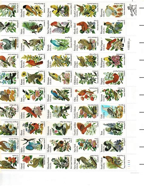 State Birds And Flowers 20c Us Postage Sheet Vf Mnh 1953 2002 United