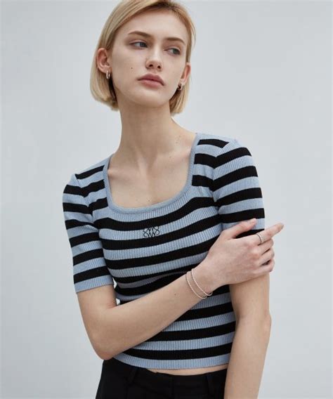 Musinsa Nick Nicole Nicole Stripe Short Square Knit Vintage Sora