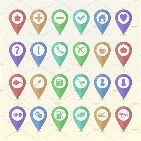 Set Of 24 Map Pointer Icons Icons Creative Market