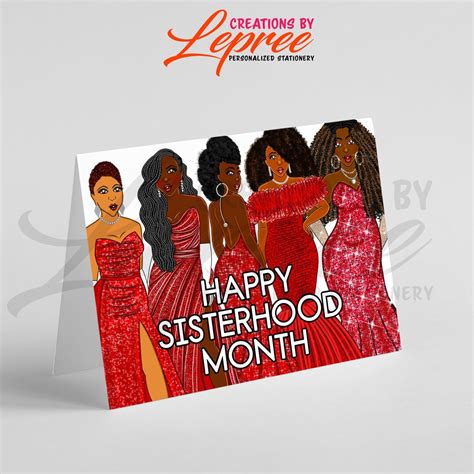 Delta Sigma Theta Sisterhood Month Card 5 Black Women In Red Glam Dresses Original Illustrations