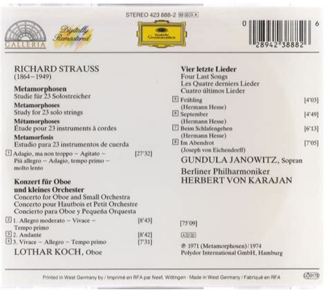 Release Four Last Songs Metamorphosen Oboe Concerto By Richard