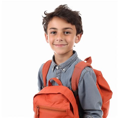 Boy With Red Backpack For Back To School Isolated On White Background Premium Ai Generated Image