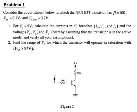 Solved Consider The Circuit Shown Below In Which The Npn Bjt Transistor Has Î² 100 Vbe 0