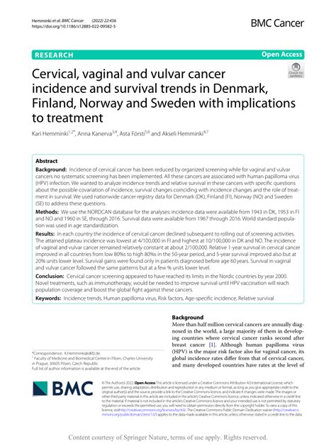 Pdf Cervical Vaginal And Vulvar Cancer Incidence And Survival Trends