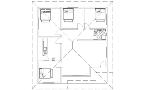 Four Bedrooms House Plan Dwg Net Cad Blocks And House Plans