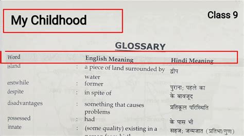 My Childhood Word Meaning My Childhood Class 9 Glossary