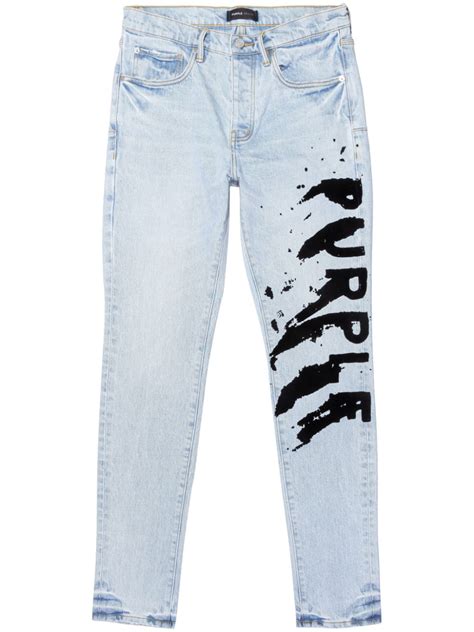 Purple Brand P001 Logo Print Skinny Jeans Blue Farfetch