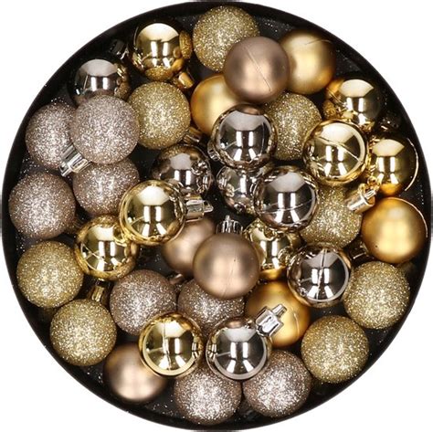 Set Van 40x Stuks Kunststof Kerstballen Mix Goud En Champagne 3 Cm