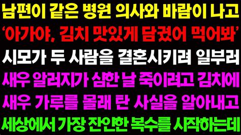 실화사연 남편이 같은 병원 의사와 바람이 나고 시모가 두 사람을 결혼 시키려 상상할 수 없는 파렴치한 계획을 세우는데