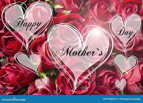 Happy Mother`s Day Text Decorative Floral Heart Shape Mother Card With