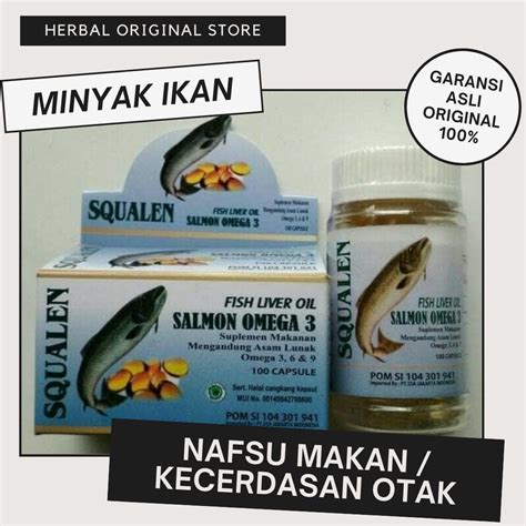 Jual Asli Omega 3 100 Kapsul Minyak Ikan Salmon Squalen Penambah