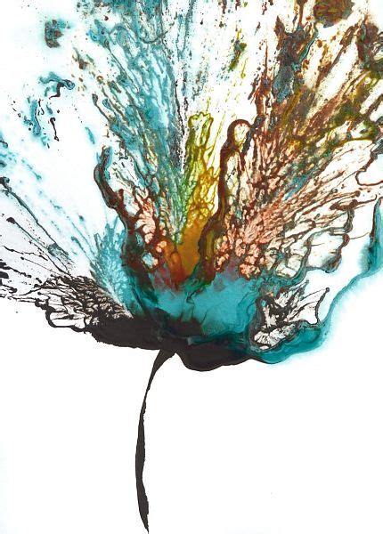 Abstract Flower Painting Modern Fine Art 5×7 Floral Artwork Teal Multi