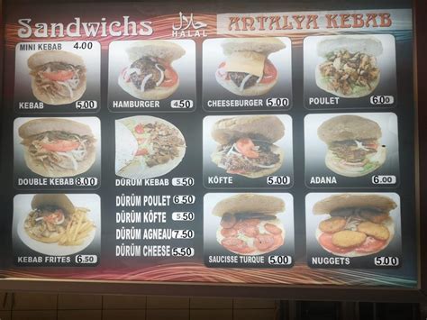 Carta de comida rápida Antalya Kebab Longwy