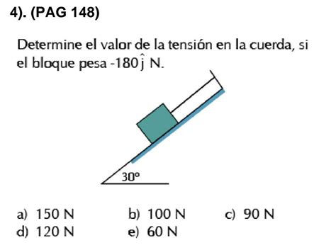 Determine el valor de la tensión en la cuerda si el bloque pesa 180 j