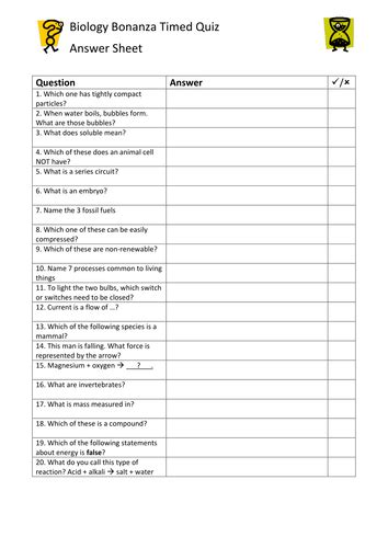 Year 7 Science Revision Quiz By Dythamlinds Teaching Resources Tes