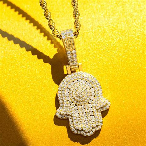 Iced Hamsa Hand Pendant Helloice Jewelry