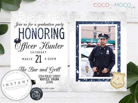 Editable Sparkle Police Graduation Party Invitation Template Etsy