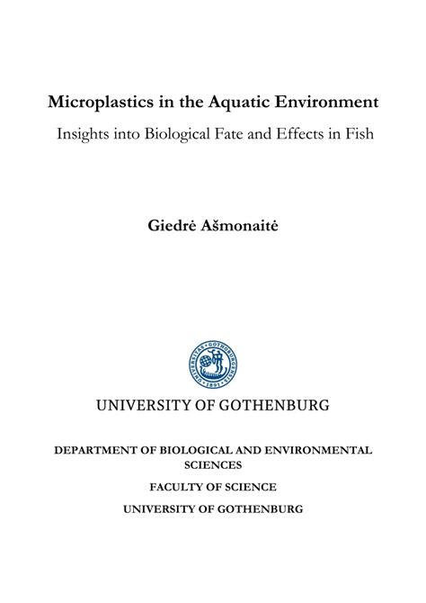 Pdf Microplastics In The Aquatic Environment Insights Into Biological