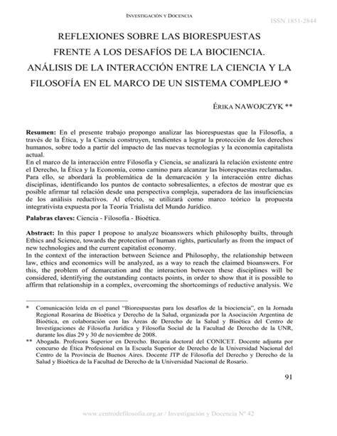 Reflexiones Sobre Las Biorespuestas Frente A Los Desaf Os De La