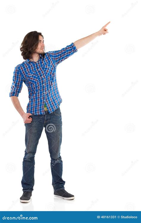 Young Man Pointing And Looking Away Stock Image Image Of White