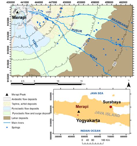 Geological map of the East flank of Merapi volcano with the springs... | Download Scientific Diagram