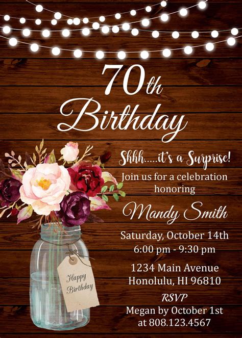 70th Birthday Invitation For Women Sunflowers Birthday Etsy