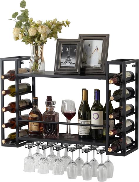 Modern Wall Mounted Wine Rack Bar Unit Floating Shelves With Led Light Iron Display