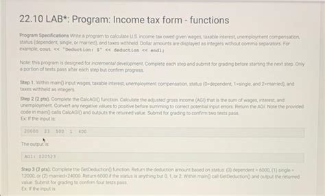 Solved 22 10 Lab Program Income Tax Form Functions