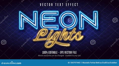 Neon Lights Text Signage Style Editable Text Effect Stock Vector