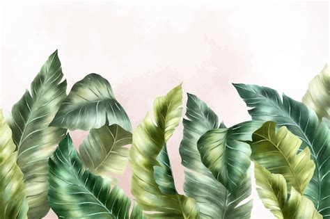 Premium Vector Tropical Mural Wallpaper With Foliage