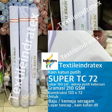 Jual Per 1 Roll Bahan Kain Katun Putih Tebal Polos Super Tc 72 Baju