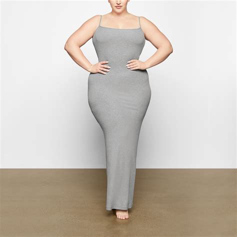 Soft Lounge Shimmer Long Slip Dress Heather Grey