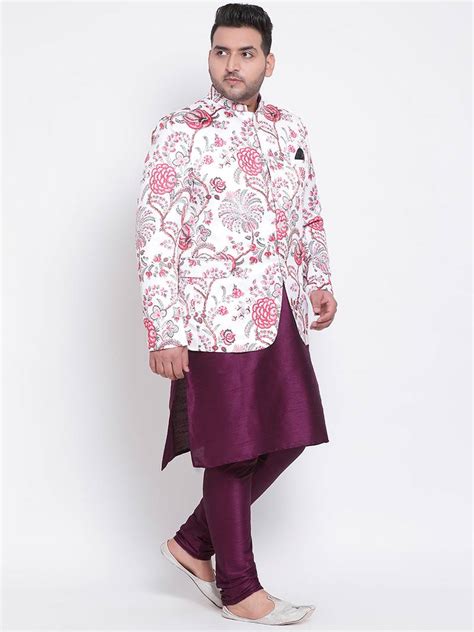 Multicolor 3pc Silk Kurta Pyjama Blazer Hangup 3482025